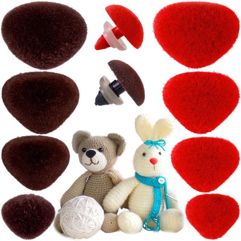 CustomyLife 32pcs Safety Noses for Amigurumi, 4 Sizes Plastic Craft Doll Noses with Washers, Flocking Stuffed Noses for Crochet Puppet Plush Toy Accessories- Red & Brown - Image 1